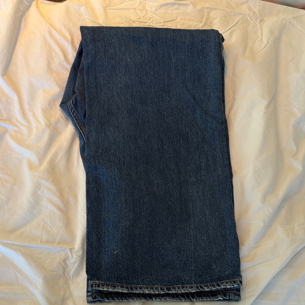Levi's Dark Blue Ribcage Wide Leg Flare Long Tall Jeans W31 L34 - Picture 6 of 7